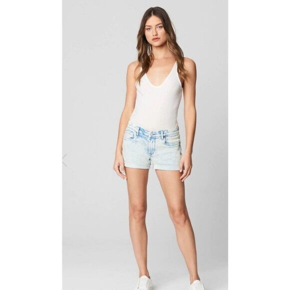 Blank NYC The Fulton Denim Roll Up Shorts Light Wash Raw Hem 100% Cotton - Picture 1 of 12